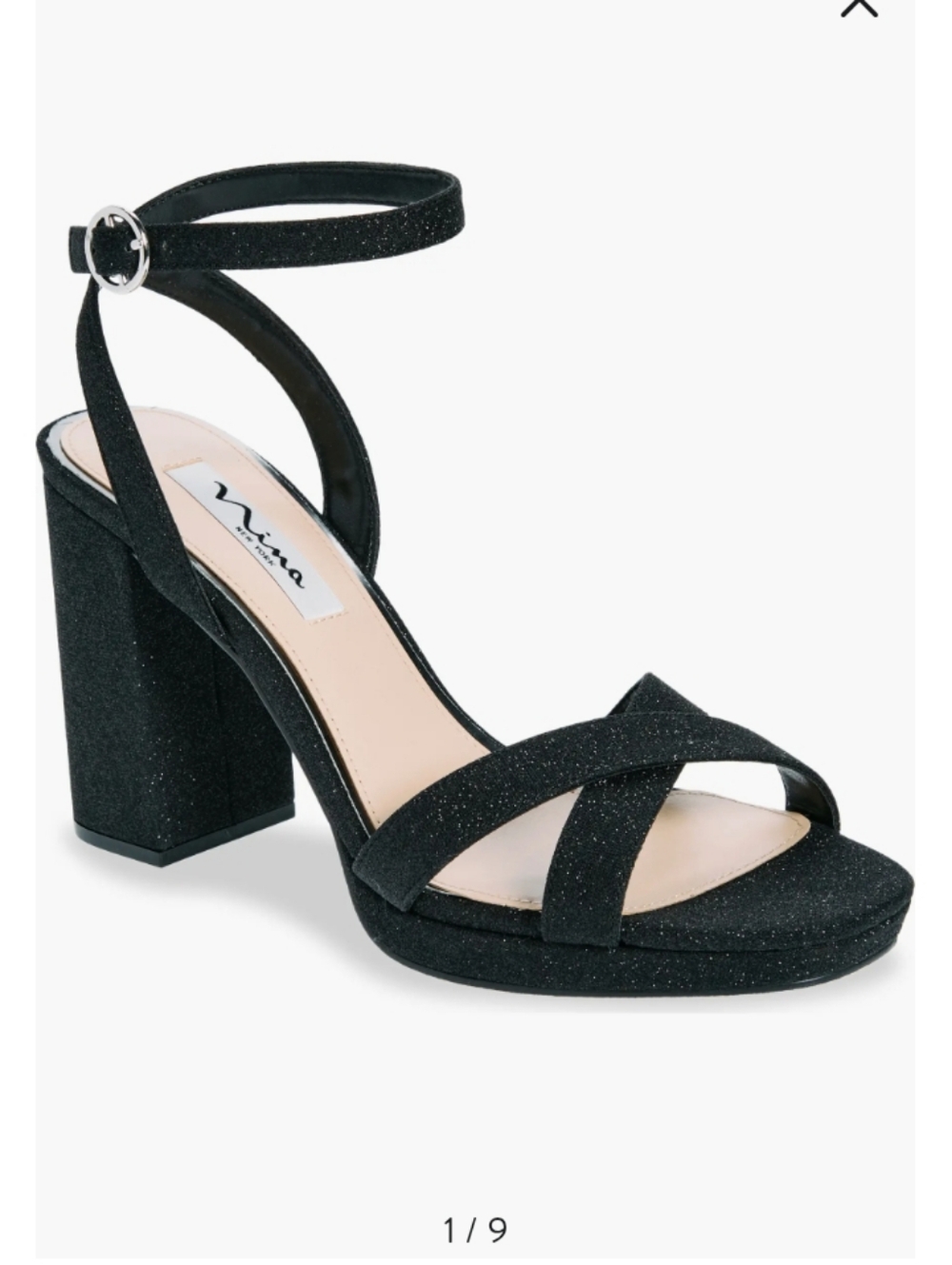 Nina Black Metallic Fantasy Nel Shela Ankle Strap Platform Sandal Size 8 5 NWT